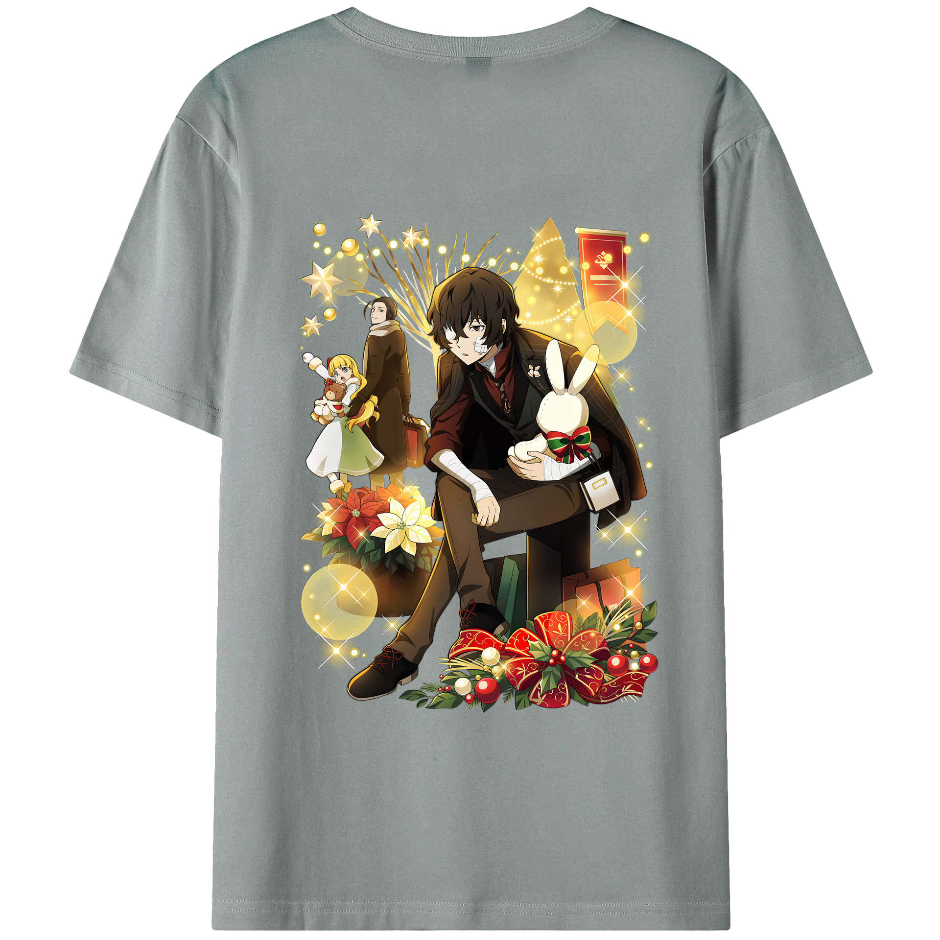 （画像用） 文豪ストレイドッグス Bungo Stray Dogs 綿100％ メンズ半袖Tシャツ（バックプリント） 通気性